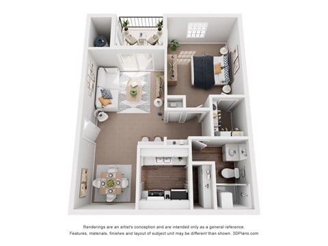 Floor plan for 1 bed, 1 bath, 584 sqft